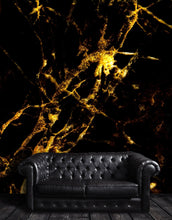 Carregar imagem no visualizador da galeria, Black and Gold Abstract Marble Stone Peel and Stick Wall Mural. #6239