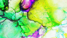 Cargar imagen en el visor de la galería, Alcohol Ink Abstract Pattern Peel and Stick Wallpaper Mural. (Lime, Green, Yellow, Purple Stained) #6257