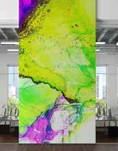 Cargar imagen en el visor de la galería, Alcohol Ink Abstract Pattern Peel and Stick Wallpaper Mural. (Lime, Green, Yellow, Purple Stained) #6257