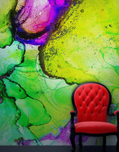 Cargar imagen en el visor de la galería, Alcohol Ink Abstract Pattern Peel and Stick Wallpaper Mural. (Lime, Green, Yellow, Purple Stained) #6257