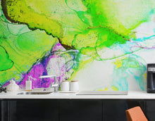 Cargar imagen en el visor de la galería, Alcohol Ink Abstract Pattern Peel and Stick Wallpaper Mural. (Lime, Green, Yellow, Purple Stained) #6257
