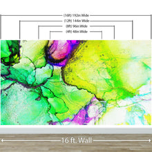Cargar imagen en el visor de la galería, Alcohol Ink Abstract Pattern Peel and Stick Wallpaper Mural. (Lime, Green, Yellow, Purple Stained) #6257