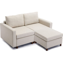 Carregar imagem no visualizador da galeria, 2 Seat Module Sectional Sofa Couch With 1 Ottoman for living room,Seat Cushion and Back Cushion Non-Removable and Non-Washable,Cream