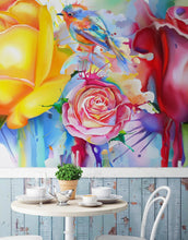 Carregar imagem no visualizador da galeria, Colorful Bird and Roses Flower Watercolor Artwork Wall Mural. Removable Peel and Stick Wall Mural. #6275