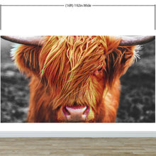 Carregar imagem no visualizador da galeria, Highland Cow Cattle Head Wall Mural - Farmhouse Charm for Your Home. #6279