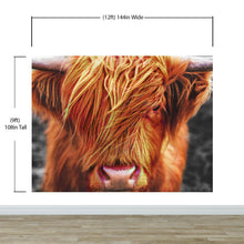 Carregar imagem no visualizador da galeria, Highland Cow Cattle Head Wall Mural - Farmhouse Charm for Your Home. #6279