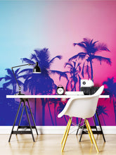 Carregar imagem no visualizador da galeria, Miami Tropical Palm Tree Vice Color Wall Mural. Bright Miami Vice Blue and Fuchsia Colors. #6281
