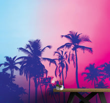 Carregar imagem no visualizador da galeria, Miami Tropical Palm Tree Vice Color Wall Mural. Bright Miami Vice Blue and Fuchsia Colors. #6281