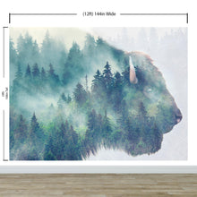 Carregar imagem no visualizador da galeria, Foggy Mountain Forest View with Bison Buffalo Overlay Natural Scenery Wall Mural #6282.