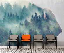 Carregar imagem no visualizador da galeria, Foggy Mountain Forest View with Bison Buffalo Overlay Natural Scenery Wall Mural #6282.