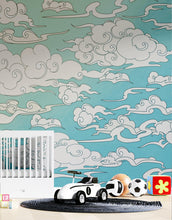 Carregar imagem no visualizador da galeria, Japanese Traditional Curly Cloud in Sky Abstract Illustration Asian Decor Wall Mural. Peel and Stick Wallpaper. #6297