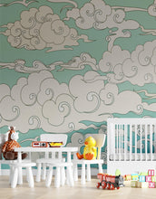 Carregar imagem no visualizador da galeria, Japanese Traditional Curly Cloud in Sky Abstract Illustration Asian Decor Wall Mural. Peel and Stick Wallpaper. #6297