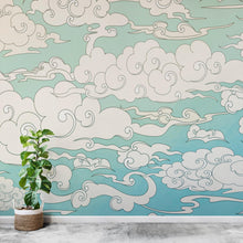 Carregar imagem no visualizador da galeria, Japanese Traditional Curly Cloud in Sky Abstract Illustration Asian Decor Wall Mural. Peel and Stick Wallpaper. #6297