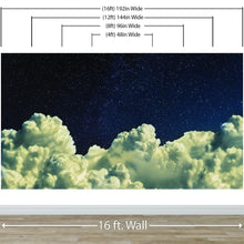 Carregar imagem no visualizador da galeria, Dreamy Cloudy Night Among the Stars Wall Mural. Abstract Night Sky, Stars and Clouds. Peel and Stick Wallpaper. #6300