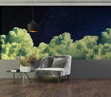 Carregar imagem no visualizador da galeria, Dreamy Cloudy Night Among the Stars Wall Mural. Abstract Night Sky, Stars and Clouds. Peel and Stick Wallpaper. #6300