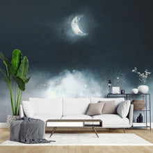 Carregar imagem no visualizador da galeria, Crescent Moon Shining Over Misty Clouds Wall Mural. Peel and Stick Wallpaper. #6301