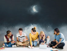 Carregar imagem no visualizador da galeria, Crescent Moon Shining Over Misty Clouds Wall Mural. Peel and Stick Wallpaper. #6301