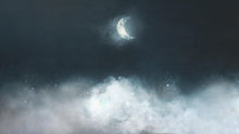 Carregar imagem no visualizador da galeria, Crescent Moon Shining Over Misty Clouds Wall Mural. Peel and Stick Wallpaper. #6301