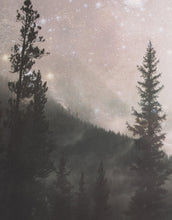 Carregar imagem no visualizador da galeria, Foggy Misty Forest Trees Over Mountain Under a Starry Night Wall Mural. #6304
