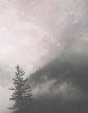 Carregar imagem no visualizador da galeria, Foggy Misty Forest Trees Over Mountain Under a Starry Night Wall Mural. #6304