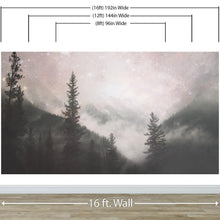 Carregar imagem no visualizador da galeria, Foggy Misty Forest Trees Over Mountain Under a Starry Night Wall Mural. #6304