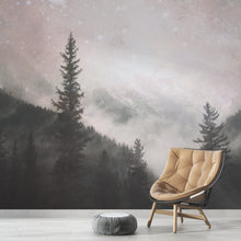 Carregar imagem no visualizador da galeria, Foggy Misty Forest Trees Over Mountain Under a Starry Night Wall Mural. #6304