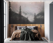 Carregar imagem no visualizador da galeria, Foggy Misty Forest Trees Over Mountain Under a Starry Night Wall Mural. #6304