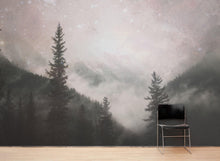 Carregar imagem no visualizador da galeria, Foggy Misty Forest Trees Over Mountain Under a Starry Night Wall Mural. #6304