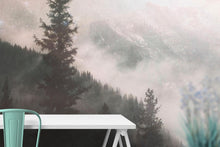 Carregar imagem no visualizador da galeria, Foggy Misty Forest Trees Over Mountain Under a Starry Night Wall Mural. #6304
