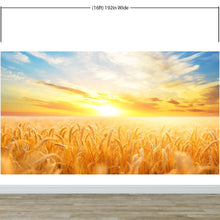 Carregar imagem no visualizador da galeria, Sunset Sunrise over Farmland Wheat Field Wall Mural. Peel and Stick Wall Paper. #6323