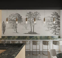 Carregar imagem no visualizador da galeria, Vintage Forest Trees Wall Mural. Monochrome Abstract Sketched Art Design. Peel and Stick Wallpaper | Removable Wall Mural. #6329