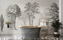 Carregar imagem no visualizador da galeria, Vintage Forest Trees Wall Mural. Monochrome Abstract Sketched Art Design. Peel and Stick Wallpaper | Removable Wall Mural. #6329