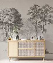 Carregar imagem no visualizador da galeria, Vintage Forest Trees Wall Mural. Monochrome Abstract Sketched Art Design. Peel and Stick Wallpaper | Removable Wall Mural. #6329
