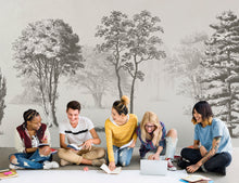 Carregar imagem no visualizador da galeria, Vintage Forest Trees Wall Mural. Monochrome Abstract Sketched Art Design. Peel and Stick Wallpaper | Removable Wall Mural. #6329