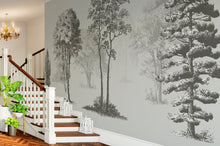 Carregar imagem no visualizador da galeria, Vintage Forest Trees Wall Mural. Monochrome Abstract Sketched Art Design. Peel and Stick Wallpaper | Removable Wall Mural. #6329