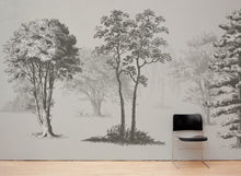 Carregar imagem no visualizador da galeria, Vintage Forest Trees Wall Mural. Monochrome Abstract Sketched Art Design. Peel and Stick Wallpaper | Removable Wall Mural. #6329