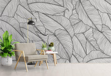 Load image into Gallery viewer, Banana Leaves Wallpaper, Palm Leaves Line Art Pattern Peel and Stick Wall Mural. #6330