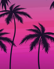 Carregar imagem no visualizador da galeria, Miami Tropical Palm Tree Illustration Vice Color Sunset Wall Mural. Bright Miami Vice Blue and Fuchsia Colors. #6331