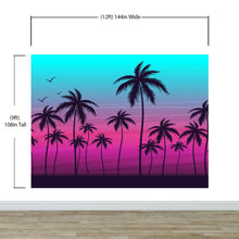 Carregar imagem no visualizador da galeria, Miami Tropical Palm Tree Illustration Vice Color Sunset Wall Mural. Bright Miami Vice Blue and Fuchsia Colors. #6331