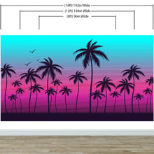 Carregar imagem no visualizador da galeria, Miami Tropical Palm Tree Illustration Vice Color Sunset Wall Mural. Bright Miami Vice Blue and Fuchsia Colors. #6331