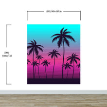 Carregar imagem no visualizador da galeria, Miami Tropical Palm Tree Illustration Vice Color Sunset Wall Mural. Bright Miami Vice Blue and Fuchsia Colors. #6331