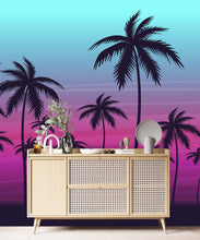 Carregar imagem no visualizador da galeria, Miami Tropical Palm Tree Illustration Vice Color Sunset Wall Mural. Bright Miami Vice Blue and Fuchsia Colors. #6331
