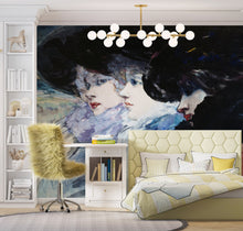 Carregar imagem no visualizador da galeria, Vintage Painting, Three Women in Profile by Artist Henry Somm. Large Wall Mural / Peel and Stick Wallpaper. #6338