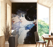 Carregar imagem no visualizador da galeria, Vintage Painting, Three Women in Profile by Artist Henry Somm. Large Wall Mural / Peel and Stick Wallpaper. #6338