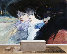 Carregar imagem no visualizador da galeria, Vintage Painting, Three Women in Profile by Artist Henry Somm. Large Wall Mural / Peel and Stick Wallpaper. #6338