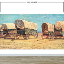 Carregar imagem no visualizador da galeria, Western Cowboy Theme Wall Mural Decor. Study of Covered Wagons by Samuel Colman. Painting Artwork. Peel and Stick Wallpaper. #6339