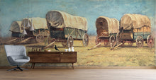 Carregar imagem no visualizador da galeria, Western Cowboy Theme Wall Mural Decor. Study of Covered Wagons by Samuel Colman. Painting Artwork. Peel and Stick Wallpaper. #6339