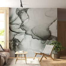 Carregar imagem no visualizador da galeria, Abstract Black and White Fluid Alcohol Ink Painting Wall Mural. Peel and Stick Wallpaper. #6341