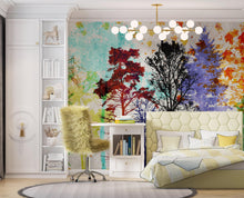 Carregar imagem no visualizador da galeria, Forest Trees Wall Mural. Abstract Color Print. Peel and Stick Wallpaper / Removable Wall Mural. #6342