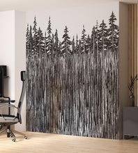 Carregar imagem no visualizador da galeria, Forest Trees Trunks Grunge Illustration Wall Mural. Peel and Stick Wallpaper. Abstract Lines Silhouette Outdoors Scenery. #6345